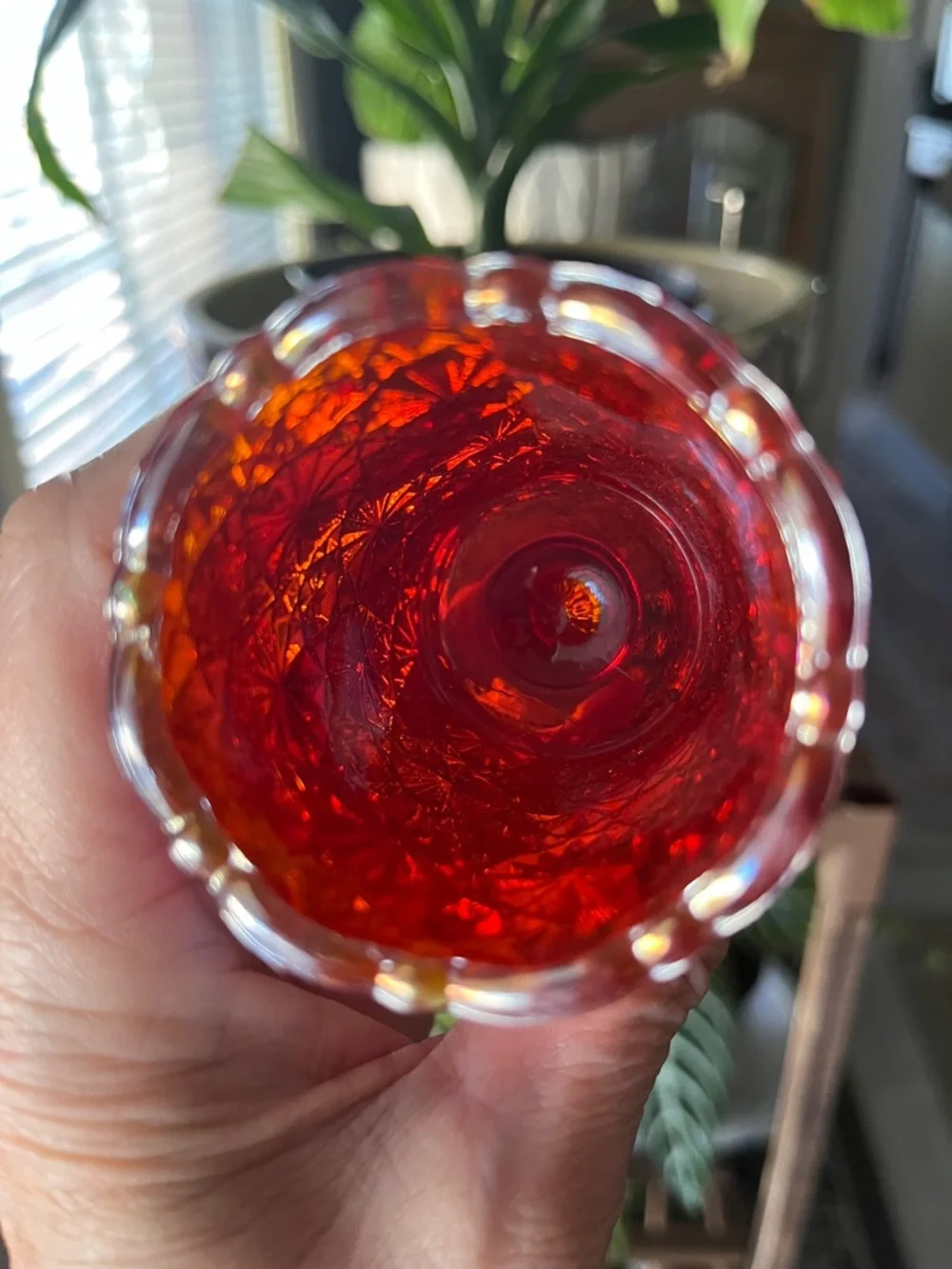 Vintage Ruby Red Carnival Glass Toothpick Holder Daisy & Button Footed